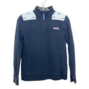 Vineyard Vines Women's Shep Shirt Navy Blue Whale Logo Quarter Zip Size XS